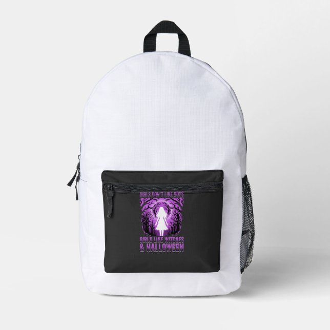Girls Like Witches Halloween Design Printed Backpack (Front)