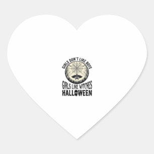 Girls Like Witches Halloween Vintage Vector Design Heart Sticker