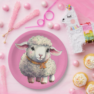 Girl's Little Lamb Paper Plates, 9" Paper Plate