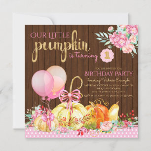 Girls Little Pumpkin Birthday Invitations