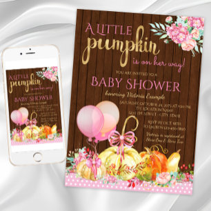 Girls Little Pumpkin Rustic Wood Fall Baby Shower Invitation
