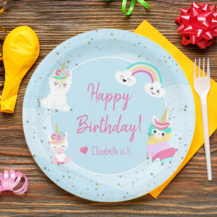 Girls Llamacorn Unicorn Happy Birthday Paper Plate
