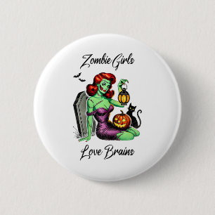 Girls Love Brains Retro Vintage Pin-up Nerd Hallow 2 Inch Round Button