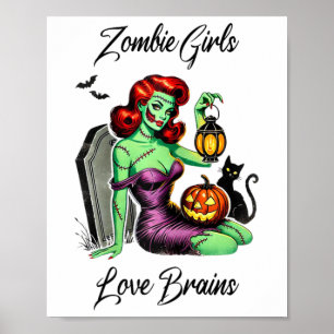 Girls Love Brains Retro Vintage Pin-up Nerd Hallow Poster