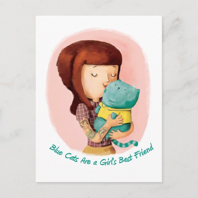 Girls love Cats. Blue Cats Postcard (Front)