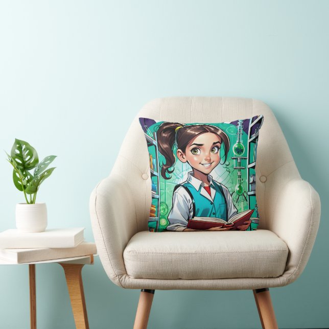 Girls Love Science! Throw Pillow (Chair)