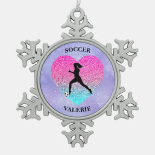 Girls Love Soccer     Snowflake Pewter Christmas Ornament