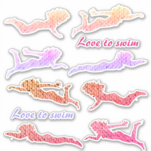 Girls "Love to swim" Sequins Swimmer Stickers