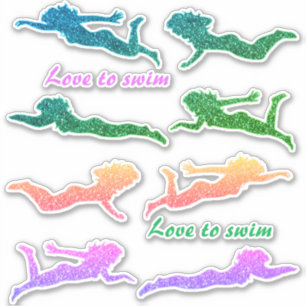 Girls "Love to swim" Sparkly Swimmer Stickers!
