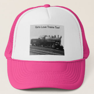 Girls Love Trains Too! Steam Engine Train Trucker Hat