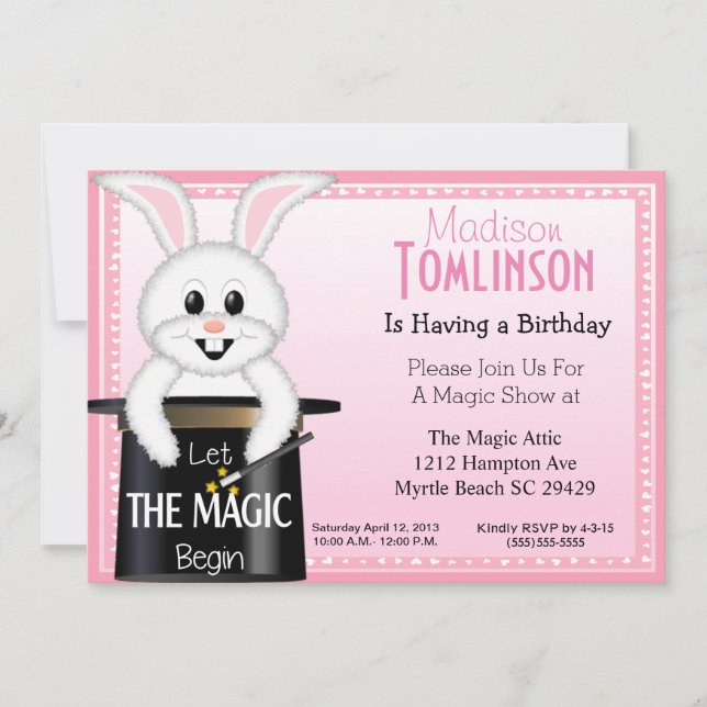 Girls Magic Show Birthday Party Invitations (Front)