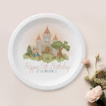 Girls Magical Pink Fairytale Castle Kids Birthday Paper Plate<br><div class="desc">This magical fairytale-themed kids birthday paper plate design features a modern prince and princess, with an enchanted castle, butterfly’s, flowers, hares, a magical deer, and whimsical mushrooms. This pink “once upon a time” design can be easily personalized with your girls name and age. The perfect enchanted addition to your child's...</div>