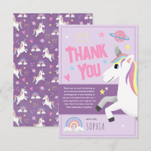 Girls Magical Purple Unicorn Kids Birthday Thank You Card