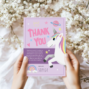 Girls Magical Purple Unicorn Kids Birthday Thank You Card