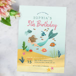 Girls Magical Under the Sea Mermaid 5th Birthday Invitation<br><div class="desc">This cute and magical girls Birthday invitation features a mermaid under the sea illustration, with fish, seaweed, bubbles, and a crab. The invite has a matching whimsical mermaid pattern on the back. The invitation provides areas for you to add your Birthday party details in an elegant and girly script. Perfect...</div>