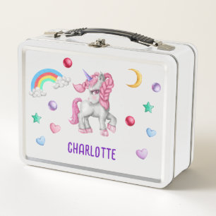 Girls Magical Unicorn Rainbow Kids Personalized  Metal Lunch Box