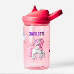 Girls Magical Unicorn Rainbow Kids Personalized  Water Bottle<br><div class="desc">This lovely design features a cute unicorn, along with a rainbow, hearts and stars. It is part of a matching set of accessories. This design features the colours of the rainbow with special emphasis on pink and purple. You can easily customize it, and add your little girl's name. It is...</div>