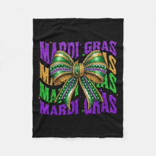 Girls Mardi Gras Coquette Beard Bow Fleece Blanket