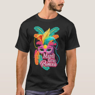 Girls Mardi Gras Princess Kids Feather Mask Pink T-Shirt
