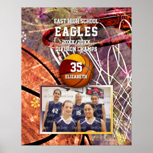 girls maroon gold team colours photo basketball poster