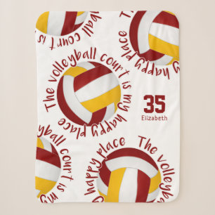 girls maroon gold volleyball court happy place sherpa blanket