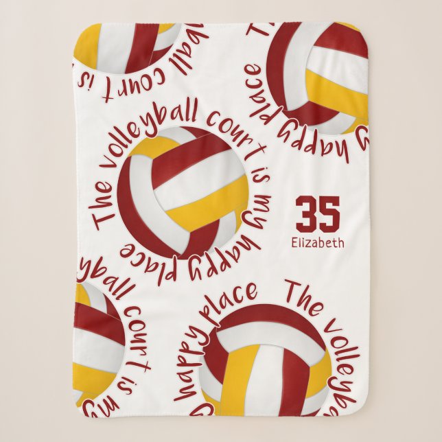 girls maroon gold volleyball court happy place sherpa blanket (Front)