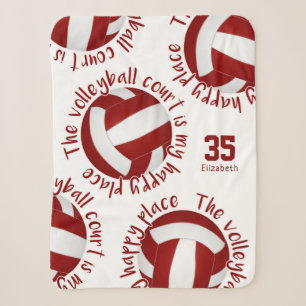 girls maroon white volleyball court happy place sherpa blanket