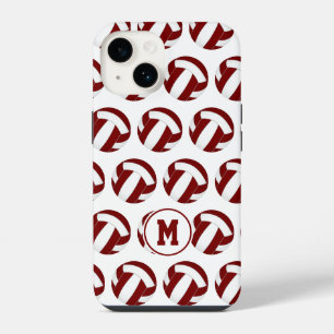 girls maroon white volleyballs pattern  iPhone 14 case