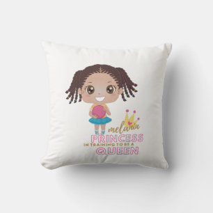 Girls MELANIN Princess In Training To Be A Queen Throw Pillow