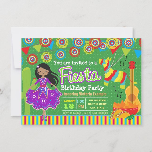 Girls Mexican Fiesta Birthday Party Invitation (Front)