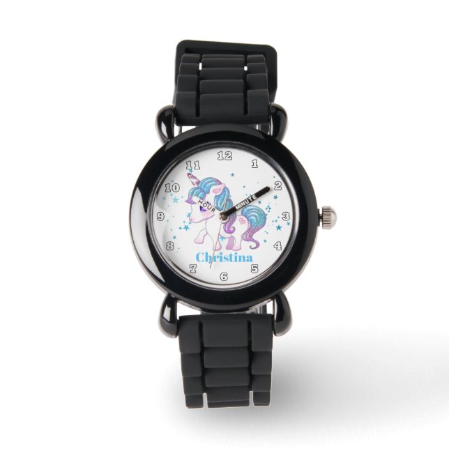 Girls mignon licorne ajouter nom montre (Recto)