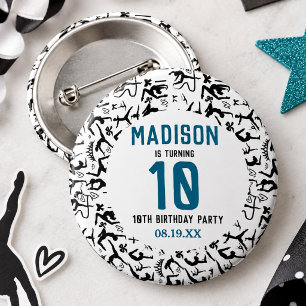Girls Modern Black Gymnastics Kids 10th Birthday 1 Inch Round Button
