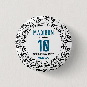 Girls Modern Black Gymnastics Kids 10th Birthday 1 Inch Round Button