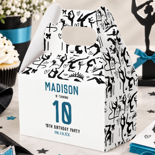Girls Modern Black Gymnastics Kids 10th Birthday Favor Box