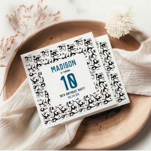 Girls Modern Black Gymnastics Kids 10th Birthday Napkin