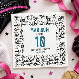 Girls Modern Black Gymnastics Kids 10th Birthday Napkin