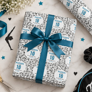 Girls Modern Black Gymnastics Kids 10th Birthday Wrapping Paper