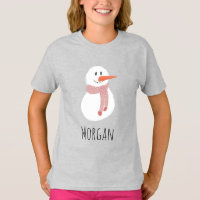 Girls Modern Snowman Winter Family T-Shirt