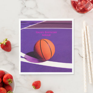 Girls Modern Sports Kids Purple Court Basketball Napkin