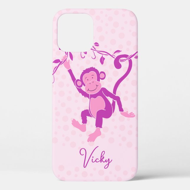 Girls monkey purple & pink name iphone 5 case (Back)