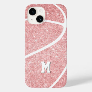 girl's monogrammed pink basketball Case-Mate iPhone 14 case