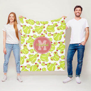 girls monogrammed tennis balls hearts pattern fleece blanket