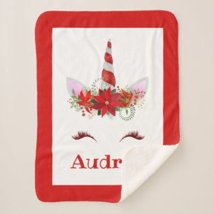 Girl's Monogrammed Unicorn ChristmasSherpa Blanket