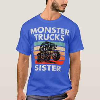 Girls Monster Truck Sisters Retro Sunset Monster T T-Shirt