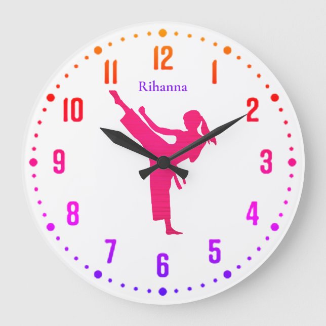 Girls Multicolored Karate  Large Clock (Front)