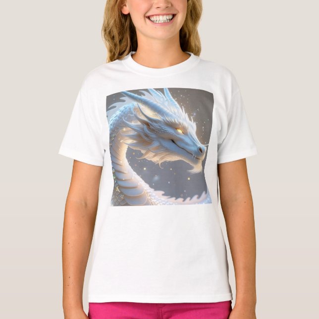 girls mystical white dragon t-shirt (Front)
