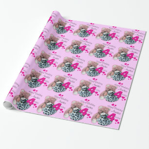 Girls name age 4 soft toys birthday patterned wrap wrapping paper