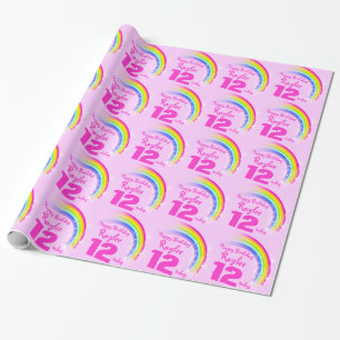 Girls name age rainbow birthday patterned wrap wrapping paper