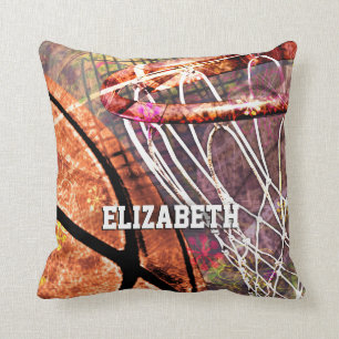 Girls name Basketball and Hoop pink purple orange Throw Pillow