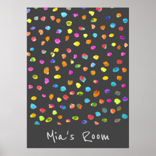 Girl's name bedroom Colorful watercolor polka dots Poster